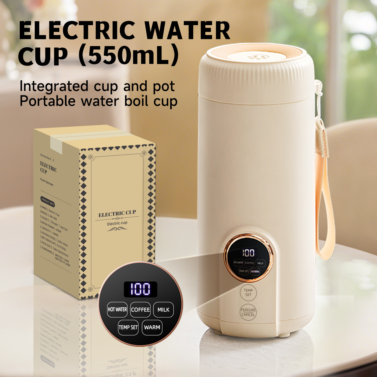 Portable Travel Kettle - Yeni Akıllı LED Dijital Ekranlı Elektrikli