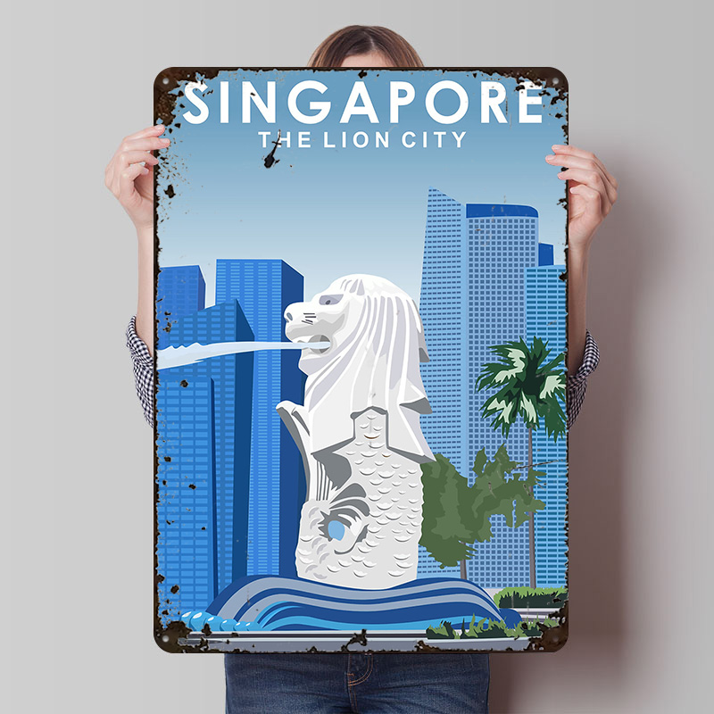 Travel Accessories Singapore - Singapur Seyahat Teneke Poster Özelleştirilmiş Duvar