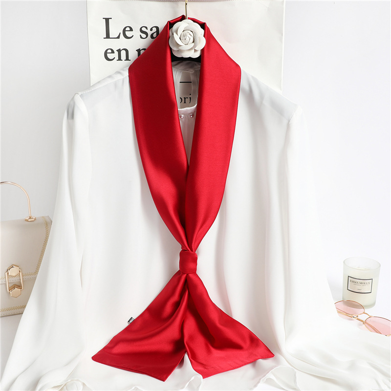 Travel Hair Accessories - Kırmızı Düz Renk Uzun İpek Eşarp